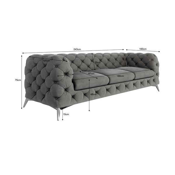 Szara aksamitna sofa 243 cm Chelsea – Ropez-image-3