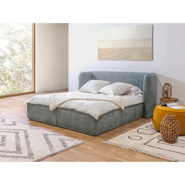 Jasnoszare tapicerowane łóżko dwuosobowe ze schowkiem i stelażem 160x200 cm Louise – Bobochic Paris-image-1