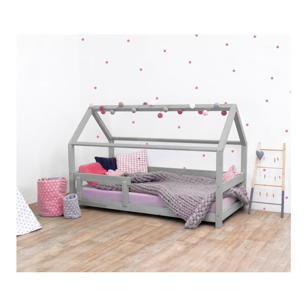 Szare łóżko dziecięce z bokami z drewna świerkowego Benlemi Tery, 90x160 cm