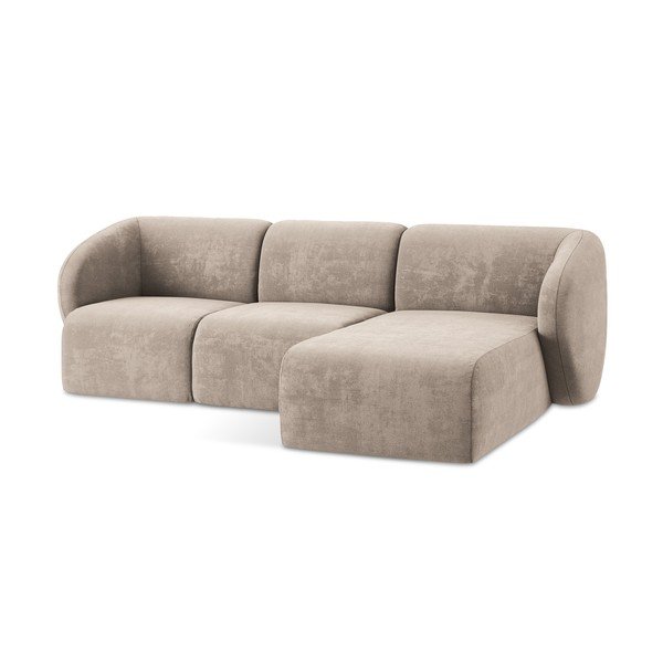 Jasnobrązowy narożnik z tkaniny szenilowej (prawostronny/z szezlongiem) Lani – Makamii-image-4