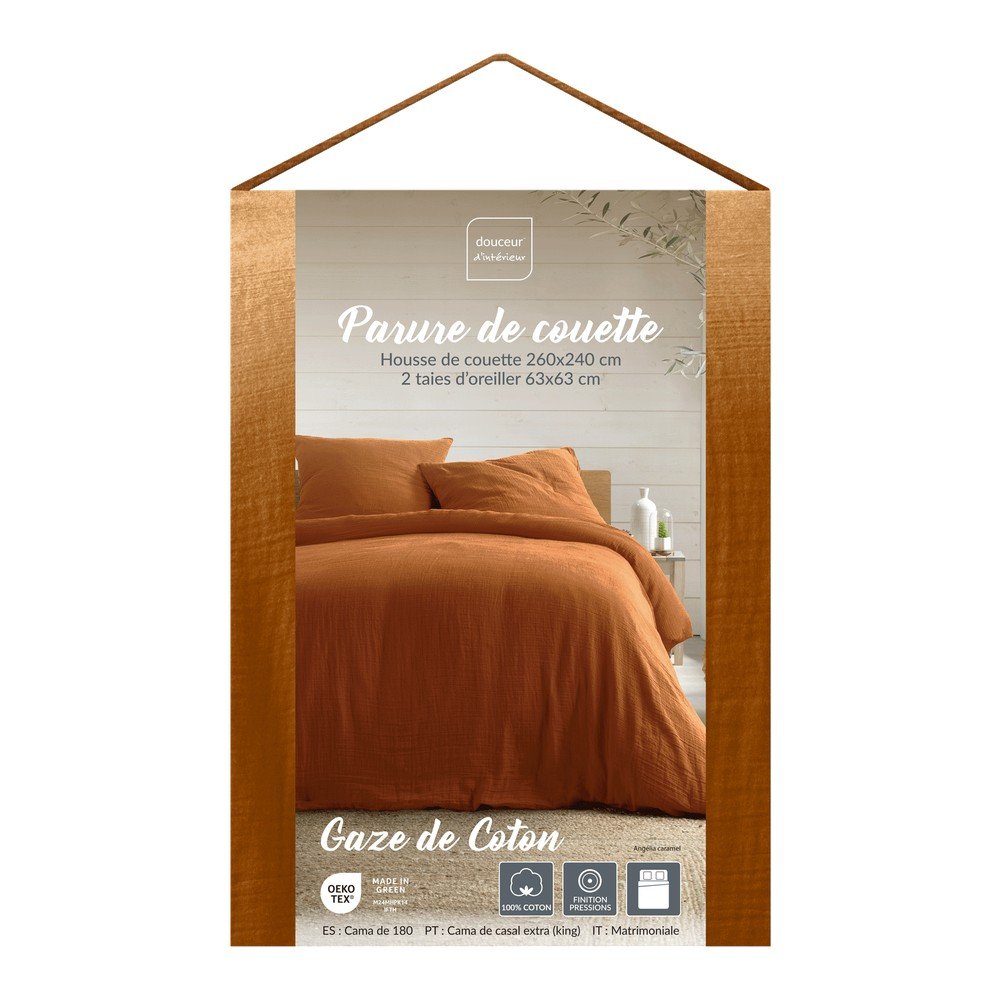 Pościel dwuosobowa muślinowa 3-częściowa w kolorze terakoty 260x240 cm Angelia – douceur d'intérieur (zdjęcie 2)