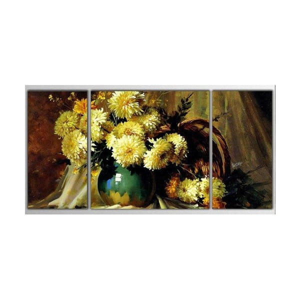 Trzyczęściowy obraz Asymetric Flowers, 80x40 cm
