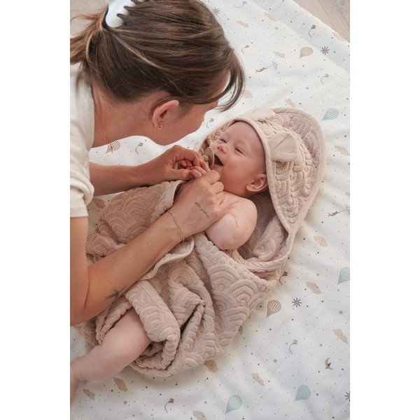 Beżowy ręcznik dziecięcy z kapturem z bawełny organicznej 80x80 cm Almond – Cam Cam Copenhagen-image-2