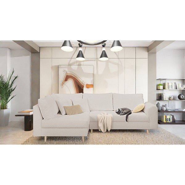 Beżowy narożnik z materiału bouclé (lewostronny) Ariella – Ropez-image-1