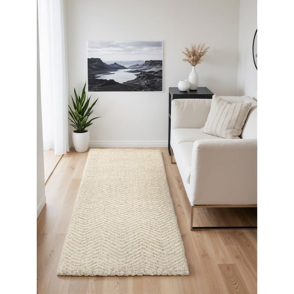 Kremowy chodnik z mieszanki wełny tkany ręcznie 80x200 cm Majoli – Elle Decoration-image-1