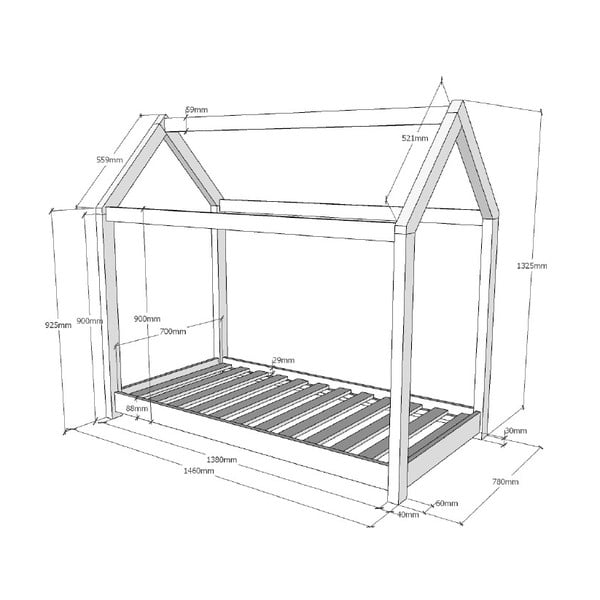 Łóżko dziecięce w kształcie domku Vipack Cabane, 70 x 140 cm-image-3
