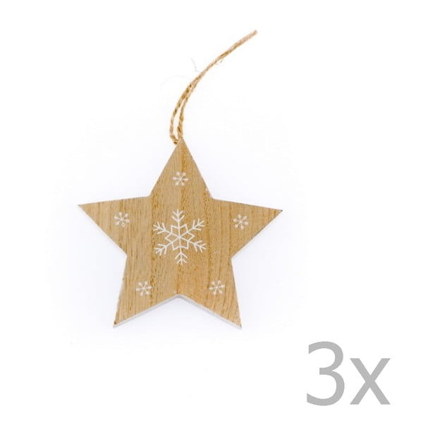 Zestaw 3 drewnianych gwiazd wiszących Dakls Snowflake, wys. 11 cm