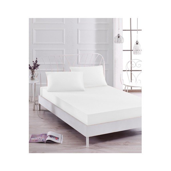 Komplet białego elastycznego prześcieradła i 2 poszewek na poduszki Basso Blanco, 160x200 cm