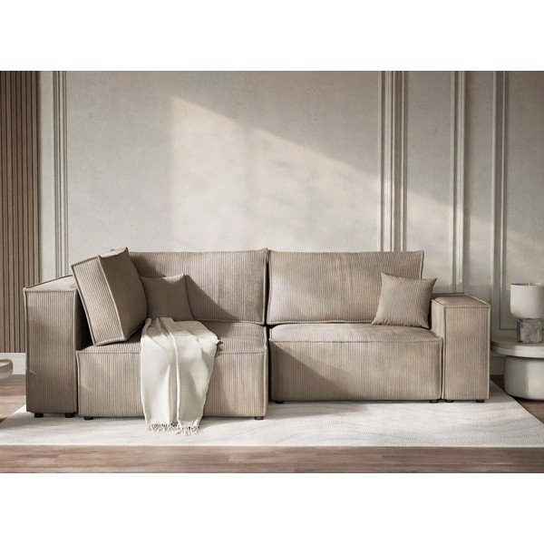 Beżowy sztruksowy rozkładany/ze schowkiem narożnik (lewostronny/w kształcie litery L) Tonga – Maison de Rêve-image-1