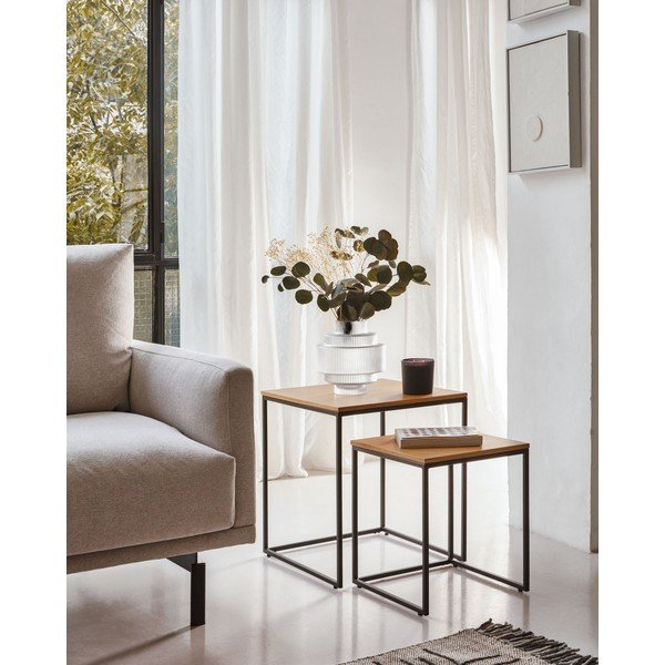 Stoliki z blatem w dekorze dębu zestaw 2 szt. 45x45 cm Yoana – Kave Home-image-1