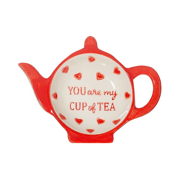 Czerwono-biały ceramiczny talerzyk na torebkę herbaty You are My Cup of Tea – Sass & Belle
