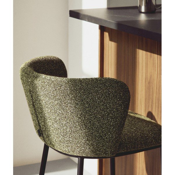 Ciemnozielony tapicerowany hoker (wysokość siedziska 65 cm) Ciselia – Kave Home-image-2