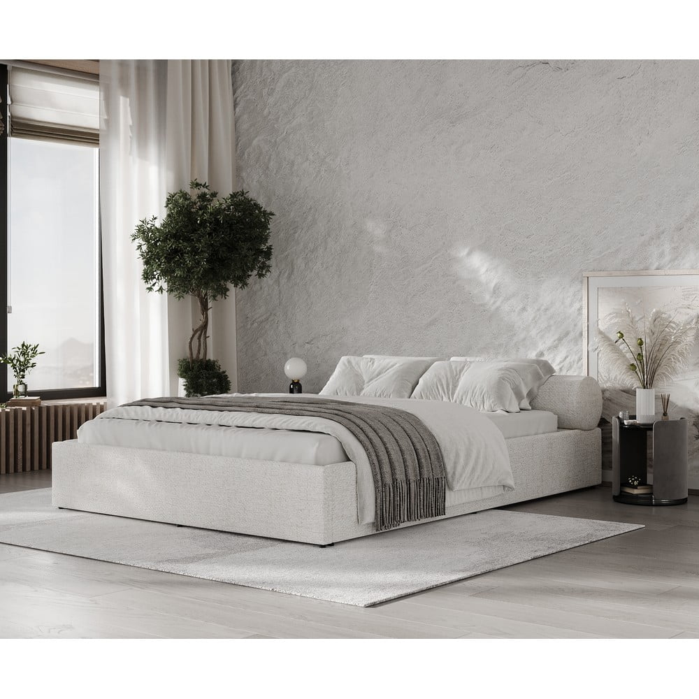 Kremowe tapicerowane łóżko dwuosobowe ze schowkiem i stelażem 160x200 cm Solvo – Maison de Rêve (zdjęcie 3)