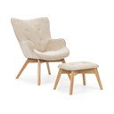 Beżowy sztruksowy fotel z podnóżkiem Niko – Ropez