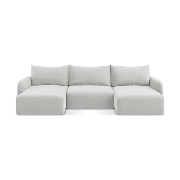 Jasnoszary aksamitny rozkładany/ze schowkiem narożnik (w kształcie litery U) Kalena – Makamii