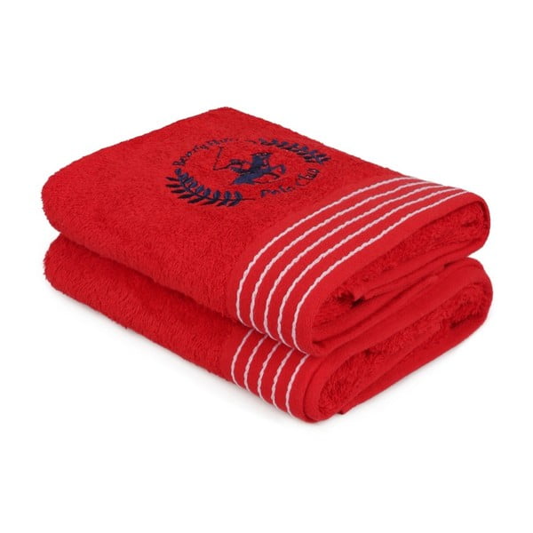 Zestaw dwóch czerwonych ręczników kąpielowych Beverly Hills Polo Club Horses, 140x70 cm