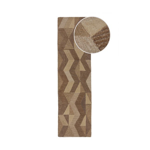 Brązowy wełniany chodnik tkany ręcznie 60x230 cm Moda Asher – Flair Rugs