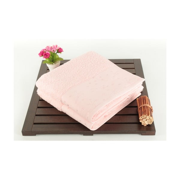 Zestaw 2 ręczników kąpielowych ze 100% bawełny Tomur Pink, 50x90 cm