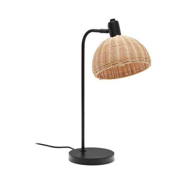 Czarno-naturalna lampa stołowa z rattanowym kloszem (wys. 56 cm) Damila – Kave Home