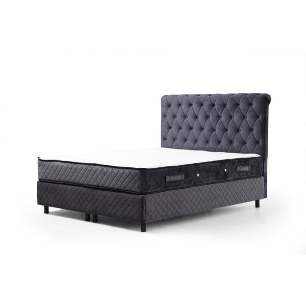 Ciemnoniebieskie łóżko boxspring ze schowkiem 160x200 cm Sonata – Kalune Design