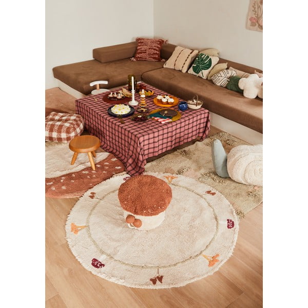 Beżowy bawełniany dywan dziecięcy tkany ręcznie odpowiedni do prania ø140 cm Chanterelle – Lorena Canals-image-3