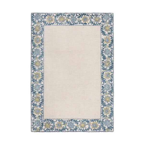 Niebiesko-kremowy dywan z mieszanki wełny tkany ręcznie 120x170 cm Myla Floral Frame – Flair Rugs