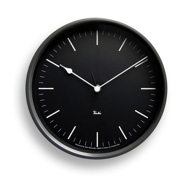 Czarny zegar Lemnos Clock Riki-Riki, ⌀ 20,4 cm