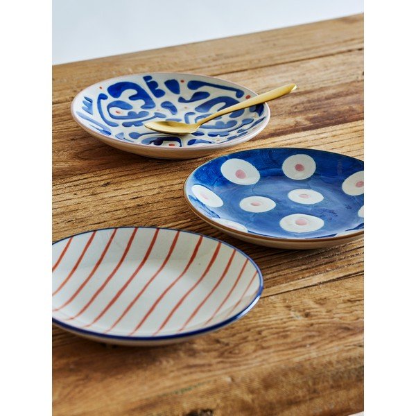 Białe/niebieskie kamionkowe talerze zestaw 3 szt. deserowe ø 16 cm Eviaya – Bloomingville-image-1