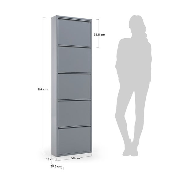 Szara metalowa uchylna szafka na buty 50x169x15 cm Ode – Kave Home-image-2