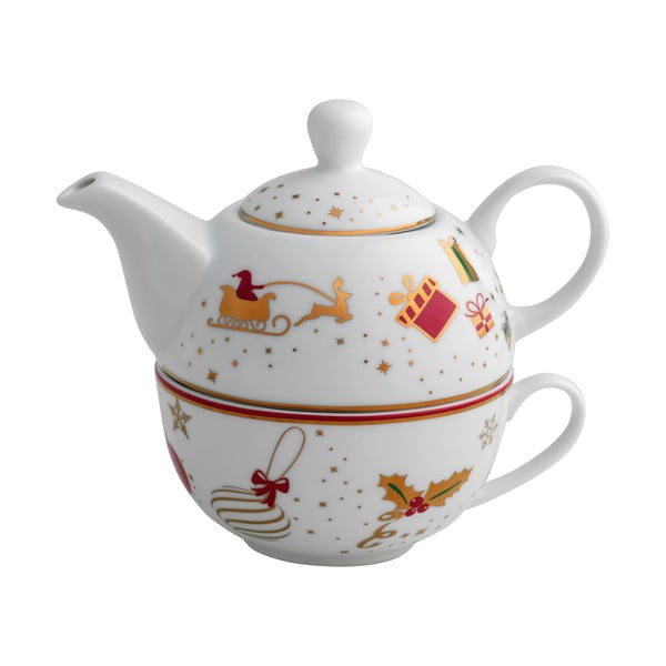 Porcelanowy dzbanek do herbaty z filiżanką Brandani Alleluia Porcelain, dł. 15 cm