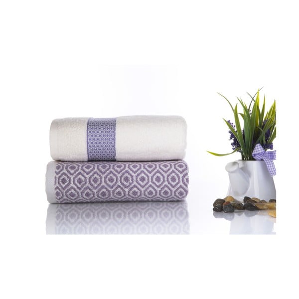 Komplet 2 fioletowo-białych ręczników z bawełny Ladik Alice, 50x90 cm
