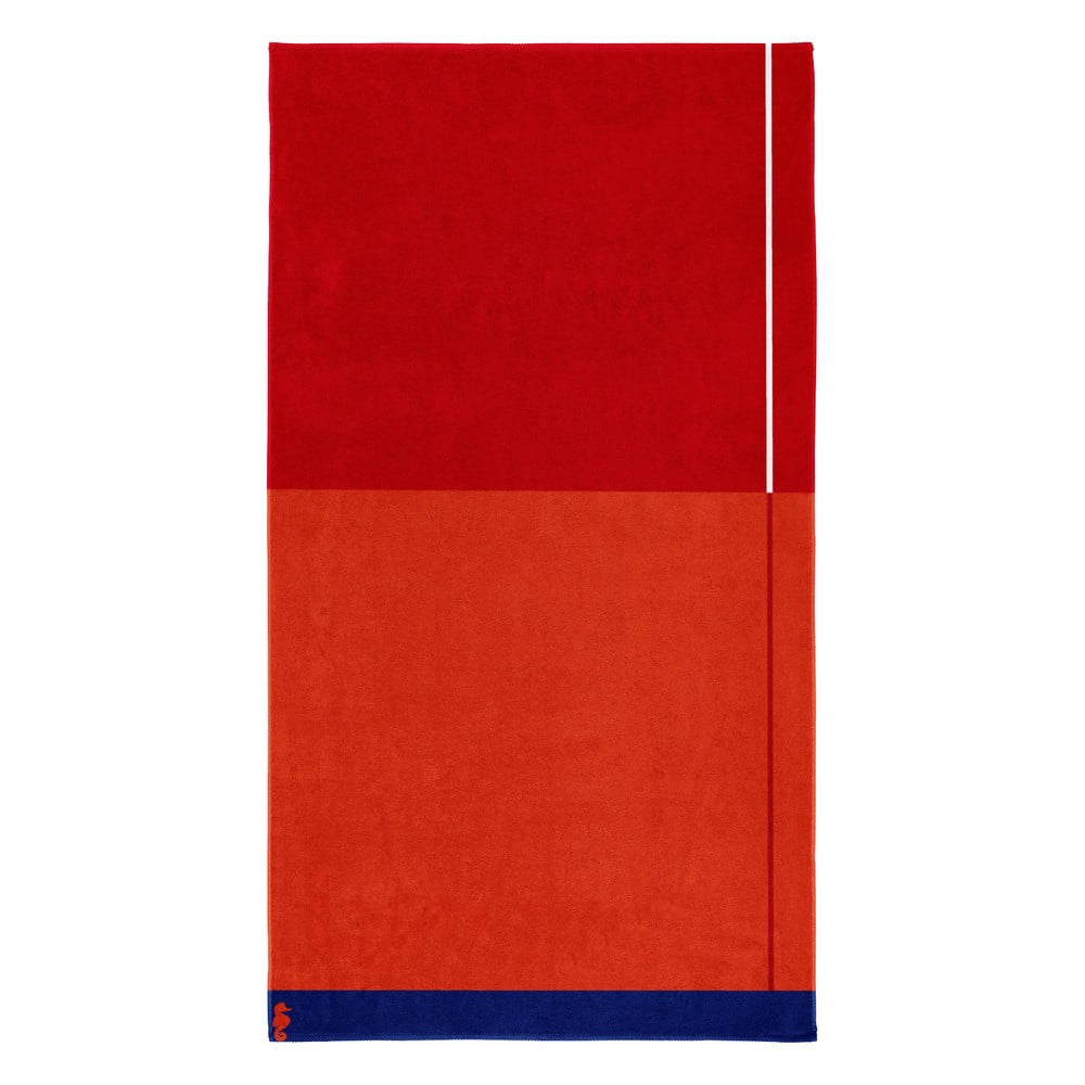 Czerwony ręcznik bawełniany Seahorse Block, 180 x 100 cm