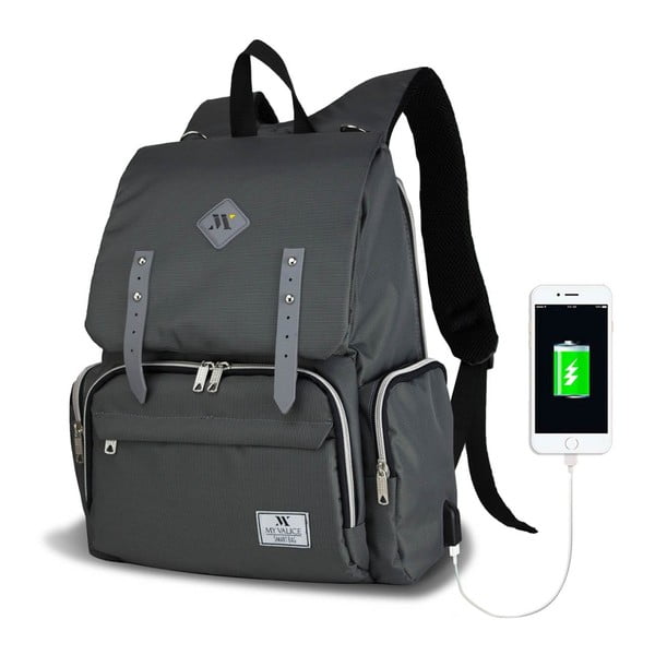 Antracytowy plecak dla mam z USB My Valice MOTHER STAR Baby Care Backpack
