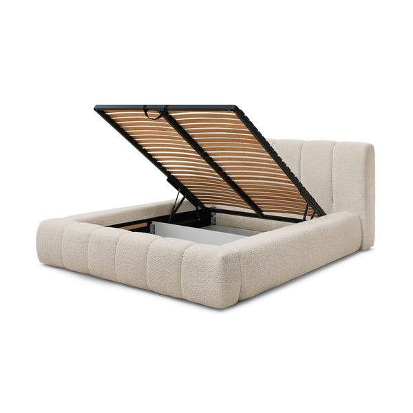 Beżowe tapicerowane łóżko dwuosobowe ze schowkiem i stelażem 180x200 cm Denali – Bobochic Paris-image-4