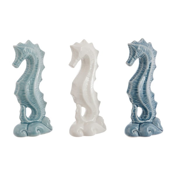 Zestaw 3 dekoracji ceramicznych Seahorse Blue, 8x6x17 cm