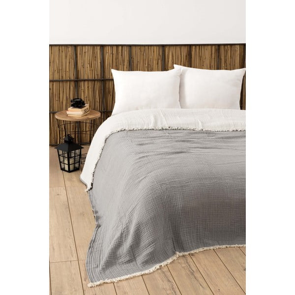 Szara narzuta muślinowa na łóżko dwuosobowe 230x250 cm – Mijolnir