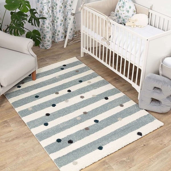 Biało-niebieski antyalergiczny dywan dziecięcy 230x160 cm Stripes nad Dots – Yellow Tipi-image-3