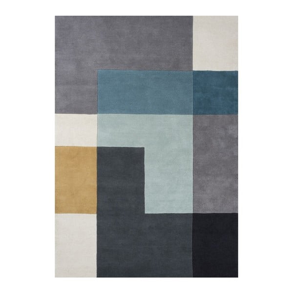 Wełniany dywan Tetris Aqua, 170x240 cm