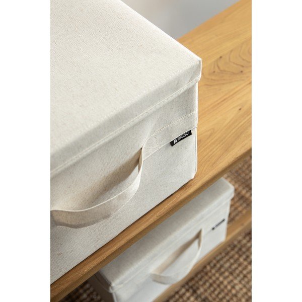 Beżowy tekstylny pojemnik z pokrywką 31x41x22 cm Soft Storage Medium – Bigso-image-2