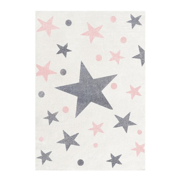 Biały dywan dziecięcy z szarymi i różowymi gwiazdami Happy Rugs Stars, 80x150 cm