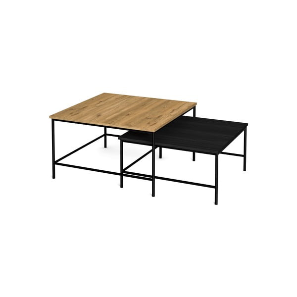 Czarne stoliki z blatem w dekorze dębu zestaw 2 szt. 80x80 cm Fiorenza – Marckeric-image-3
