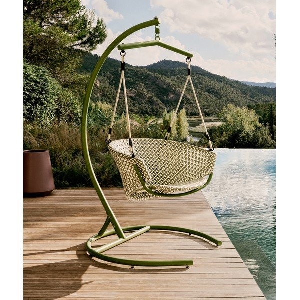 Zielony rattanowy wiszący fotel ogrodowy Saliga – Kave Home-image-2