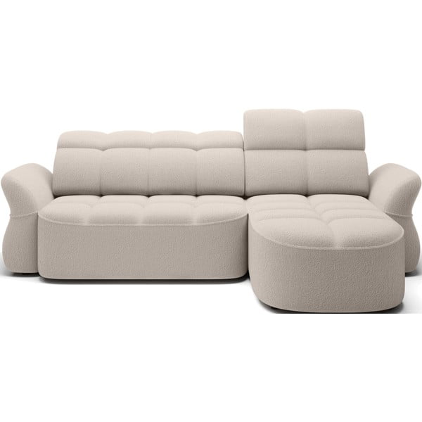 Beżowy rozkładany/ze schowkiem narożnik z materiału bouclé (prawostronny/z szezlongiem) Beneth – ELTAP