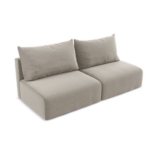 Szarobrązowa aksamitna rozkładana/ze schowkiem sofa 216 cm Kalena – Makamii-image-3
