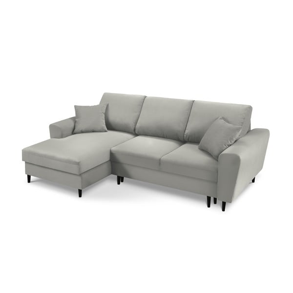 Jasnoszary sztruksowy rozkładany narożnik ze schowkiem (lewostronny/z szezlongiem) Kyoto – Cosmopolitan Design-image-1