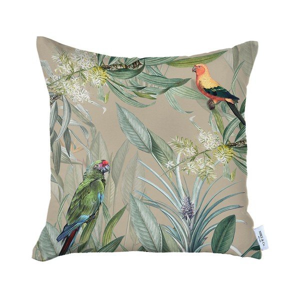 Beżowa poszewka na poduszkę Mike & Co. NEW YORK Jungle Birds, 43x43 cm