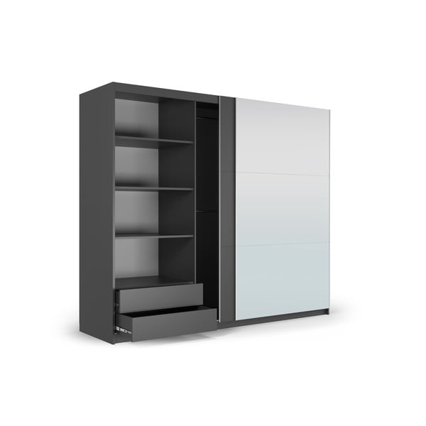 Ciemnoszara szafa z lustrem i drzwiami przesuwnymi 250x215 cm Lisburn – Cosmopolitan Design-image-2