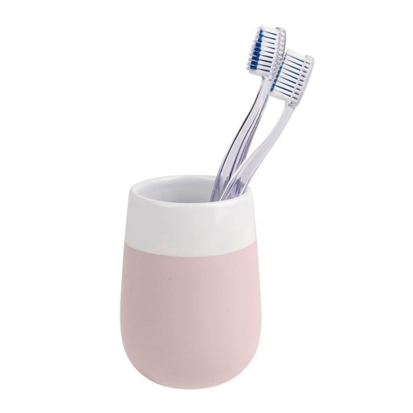 Różowo-biały kubek ceramiczny na szczoteczki do zębów Wenko Matta