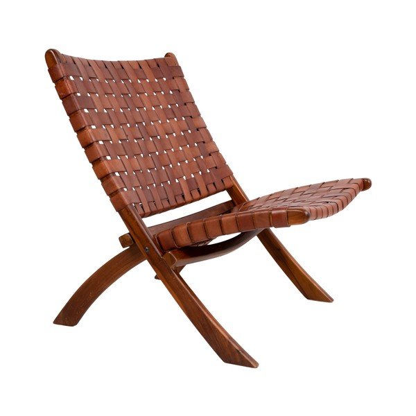 Krzesło składane z drewna tekowego i skóry House Nordic Montana-image-2