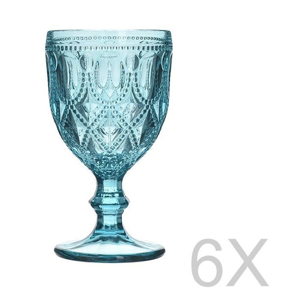 Zestaw 6 niebieskich przezroczystych szklanek InArt Glamour Beverage Foot, wys. 16 cm